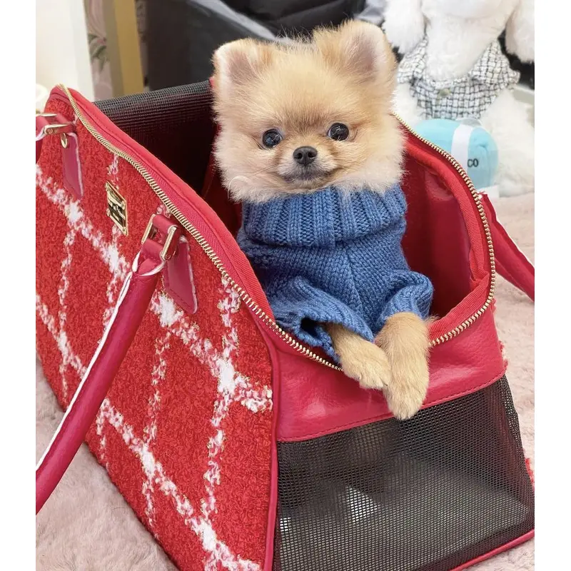Designer Dog Travel Carrier - Red Plaid