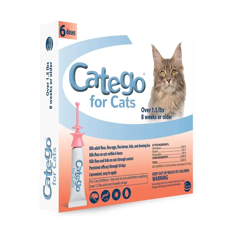 Catego Flea Tick Lice Fast-Acting Treatment For Cats 1.5lb 6 Pack