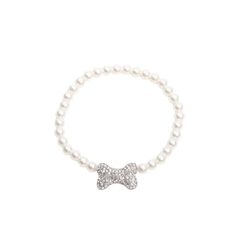 Rhinestone Bone Pearl Necklace, Ivory
