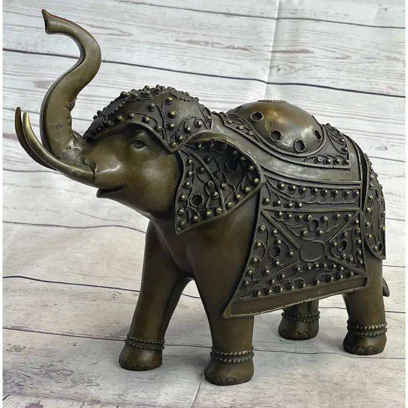 Signed Laughing Elephant Symbol of Luck Bronze Sculpture Statue Artwork