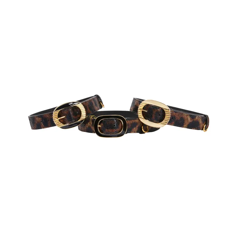 Abstract Leopard Print Italian Leather Collars With Ornate Italian Hardware Set Of 3