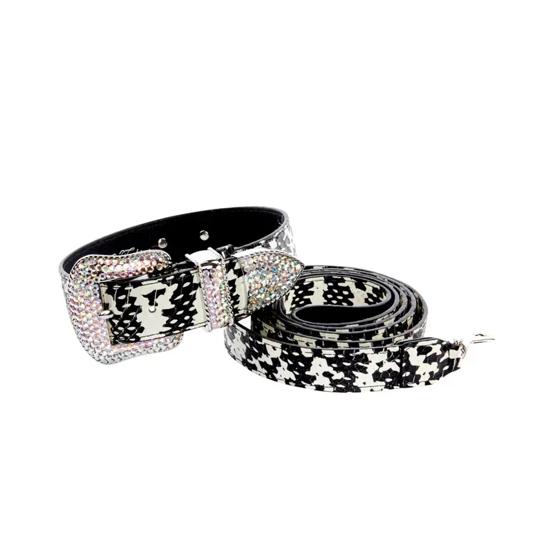 Black & White Snake/Swarovski Crystal Collar & Leash Set