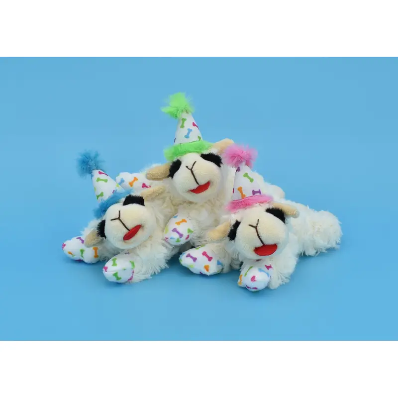 Multipet Plush Dog Toy Lamb Chop with Birthday Hat 10.5in Assorted