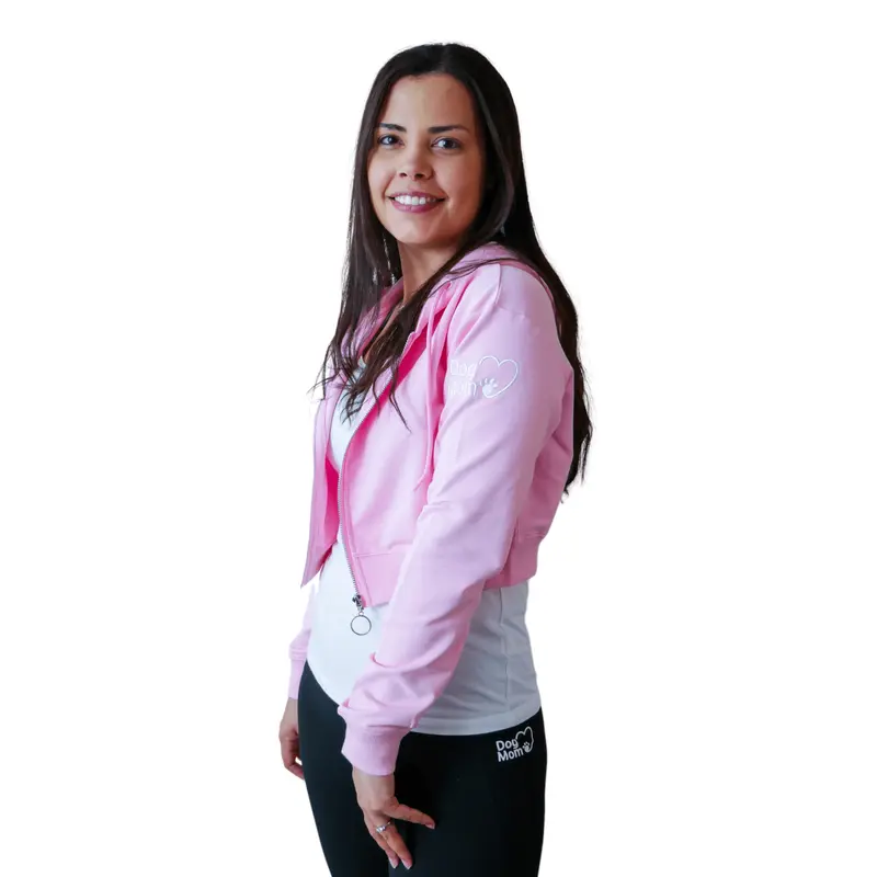 Dog Mom Crop Top Hoodie - Pink