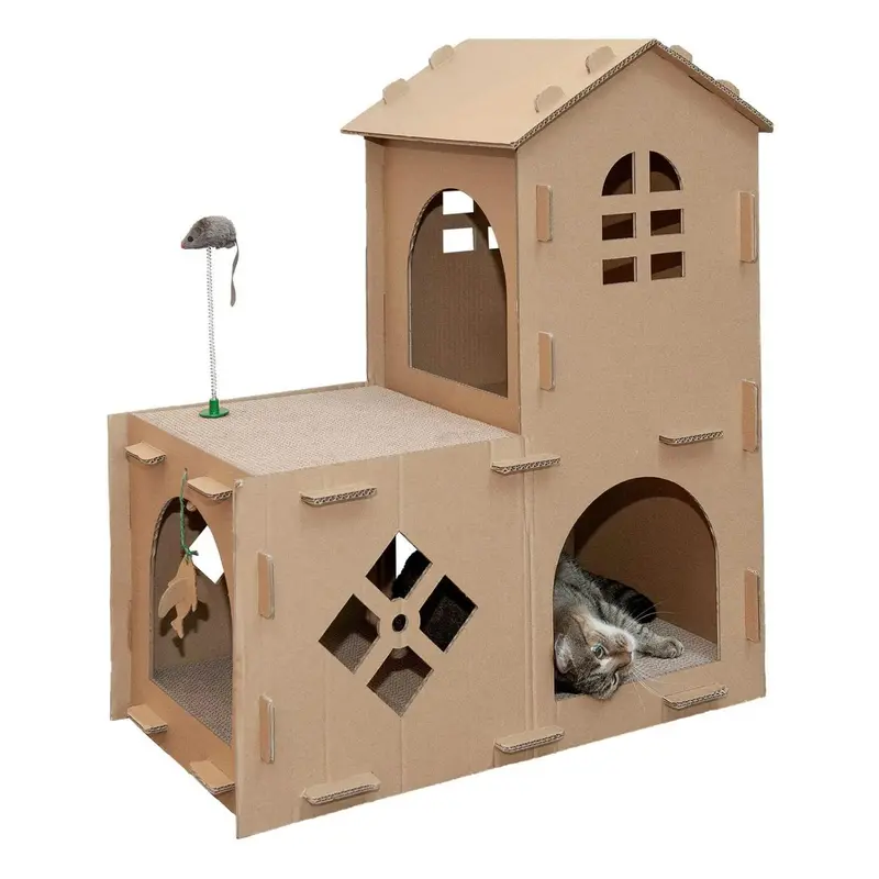 FurHaven Farmhouse Cat Playground - Corrugated Scratcher House with Catnip