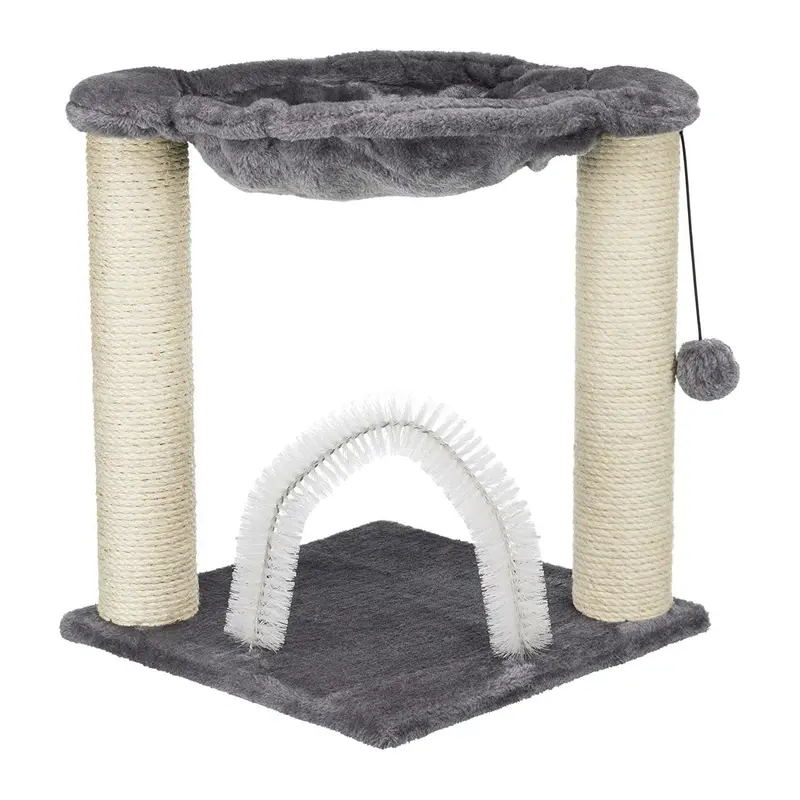 Trixie Baza Cat Scratching Post - Gray Cat Hammock with Brush Scratcher