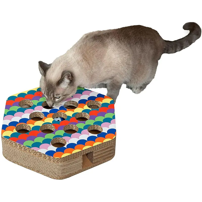 FurHaven Busy Box Cat Scratcher with Catnip - Hexagon Rainbow Scales