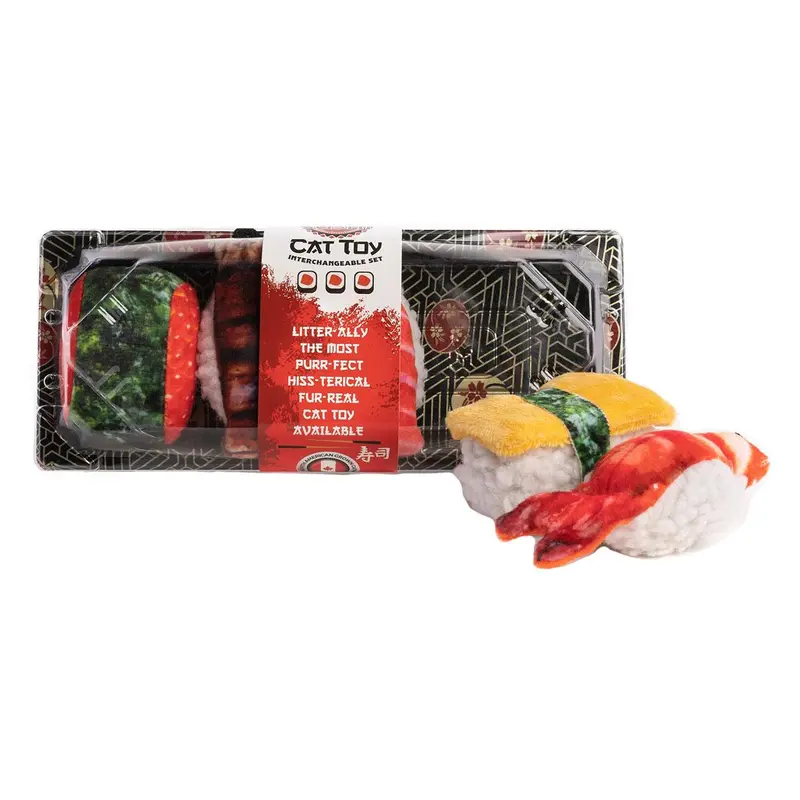 fabcat Sushi Tray Cat Toys - 5 Sushi Rolls
