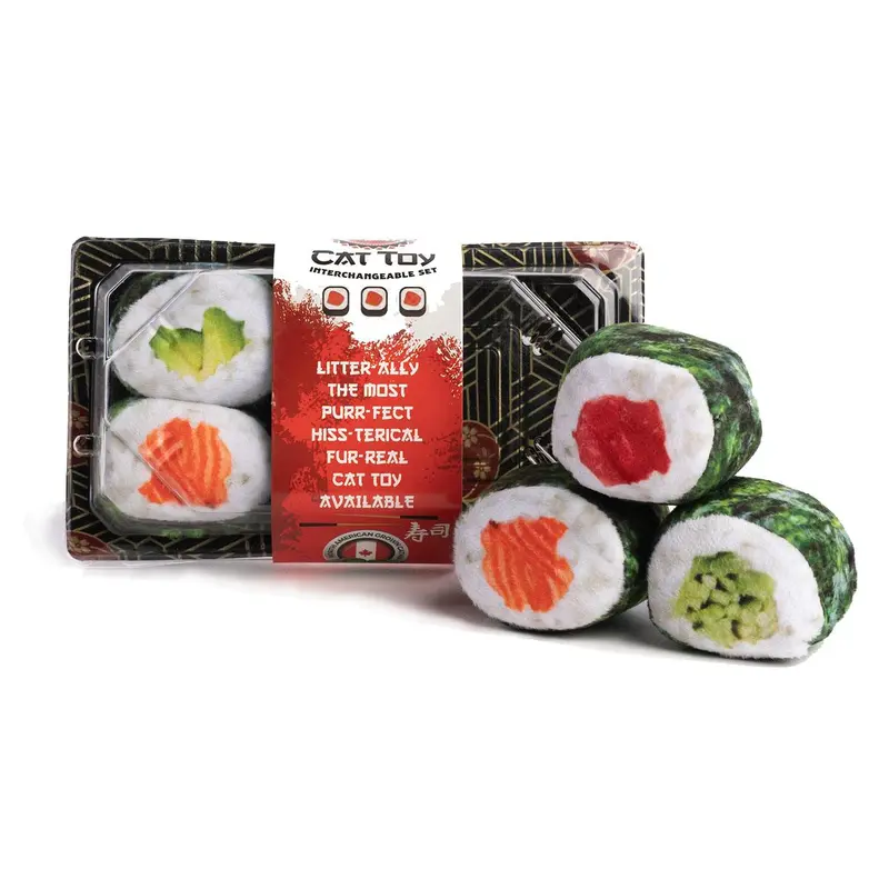 fabcat Sushi Tray Cat Toys - 6 Sushi Rolls