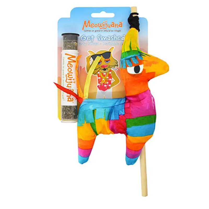Meowijuana Get Smashed Refillable Cat Toy - Pinata with Wand