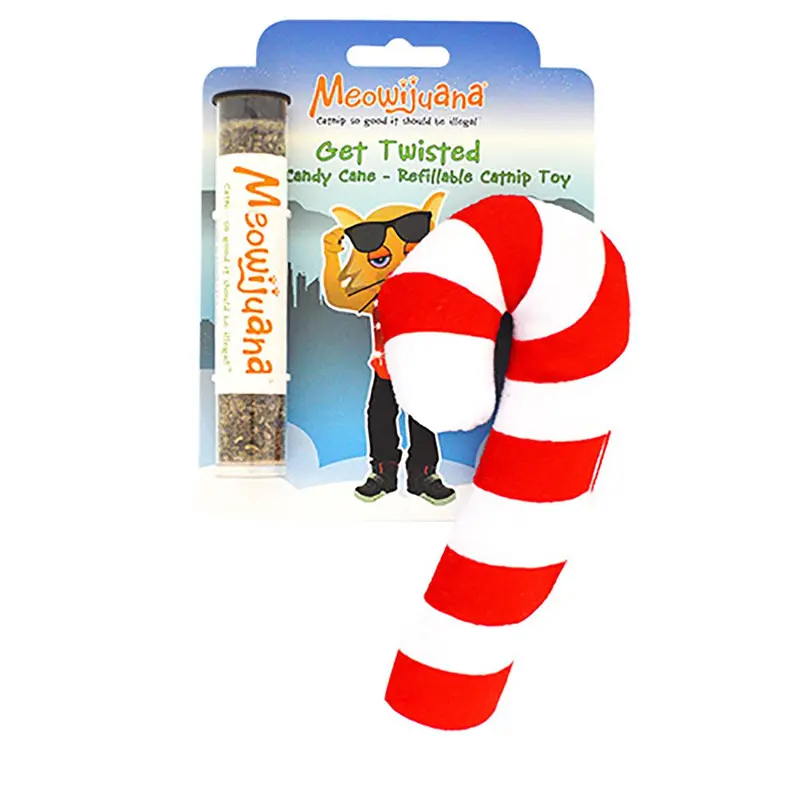Meowijuana Get Twisted Refillable Candy Cane Cat Toy