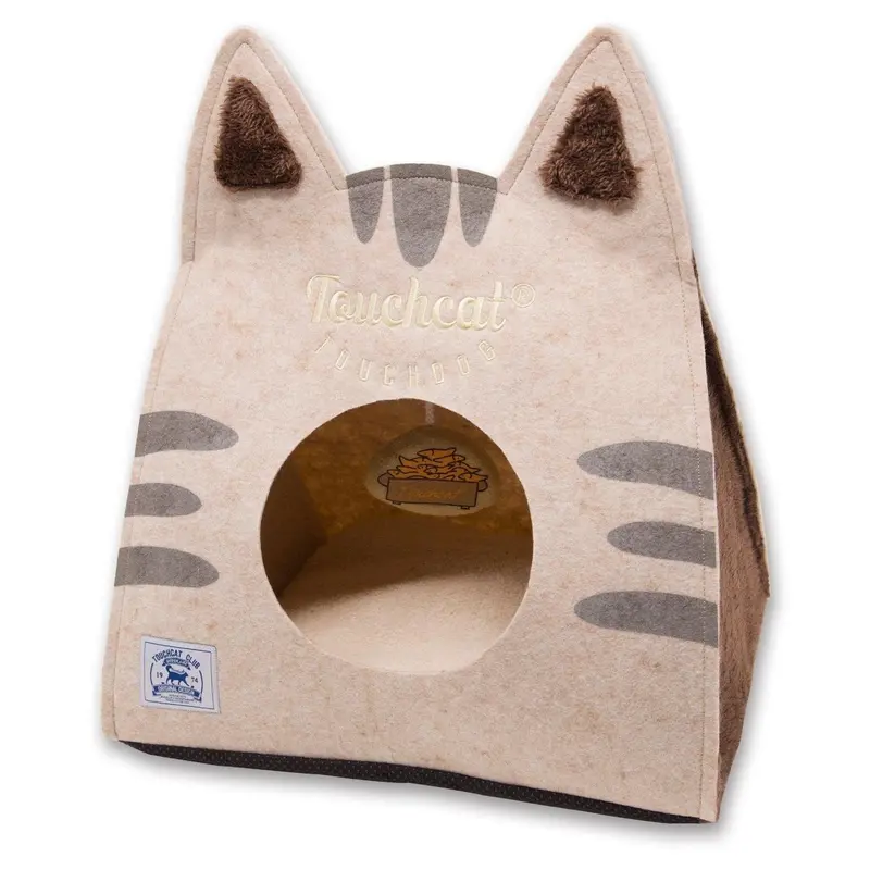 Pet Life Touchdog Kitty Ears Travel On-The-Go Folding Cat Bed with Teaser Toy - Brown