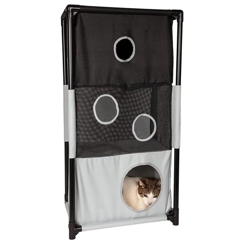 Pet Life Kitty-Square Collapsible Cat Playhouse Lounger - Black and White