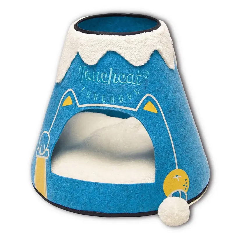 Pet Life Touchcat Molten Lava Designer Cat Bed House with Teaser Toy - Blue
