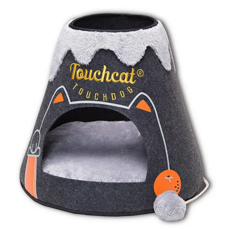 Pet Life Touchcat Molten Lava Designer Cat Bed House with Teaser Toy - Charcoal