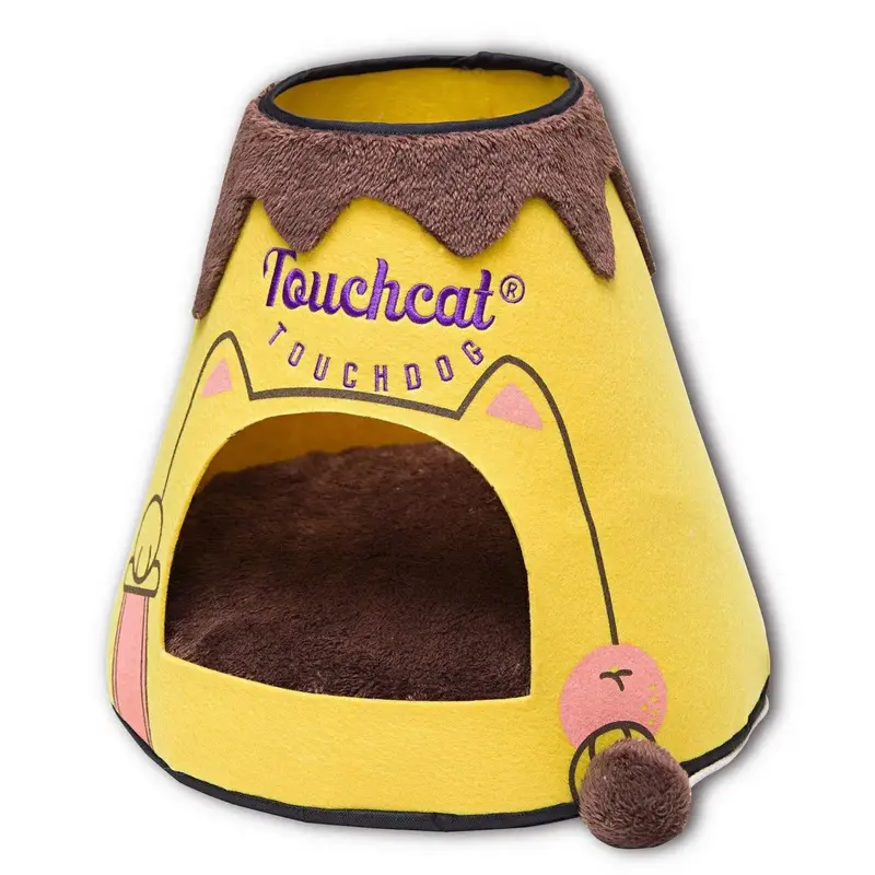 Pet Life Touchcat Molten Lava Designer Cat Bed House with Teaser Toy - Yellow
