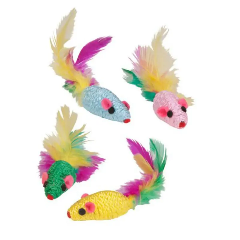 Chomper Kylie's Brights Feather Rattler Mice Cat Toy - 4 Pack