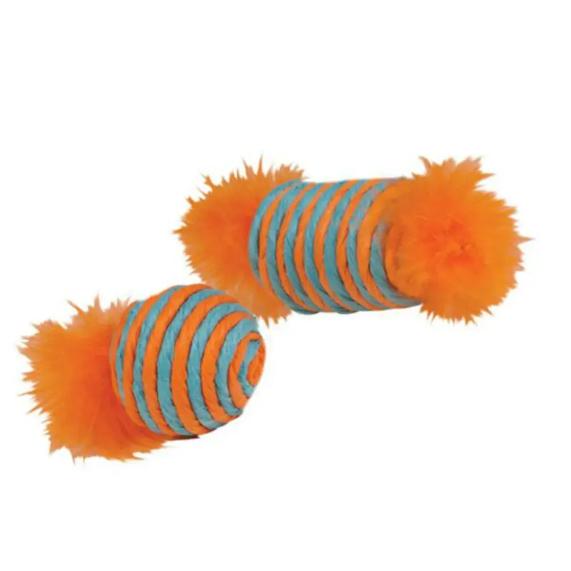 Chomper Kylie's Brights Raffia Spool and Ball with Feathers Cat Toy - 2 Pack