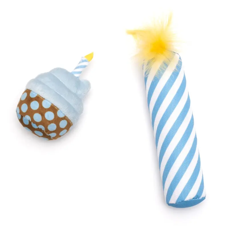 Worthy Dog Birthday Cupcake & Candle Cat Toy Set - Blue