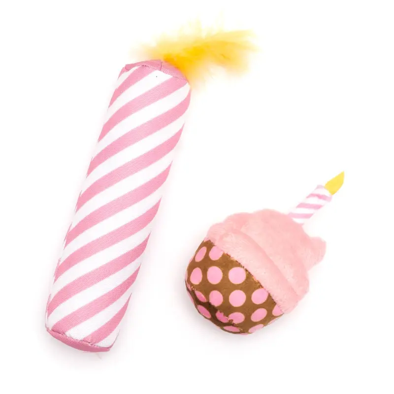 Worthy Dog Birthday Cupcake & Candle Cat Toy Set - Pink