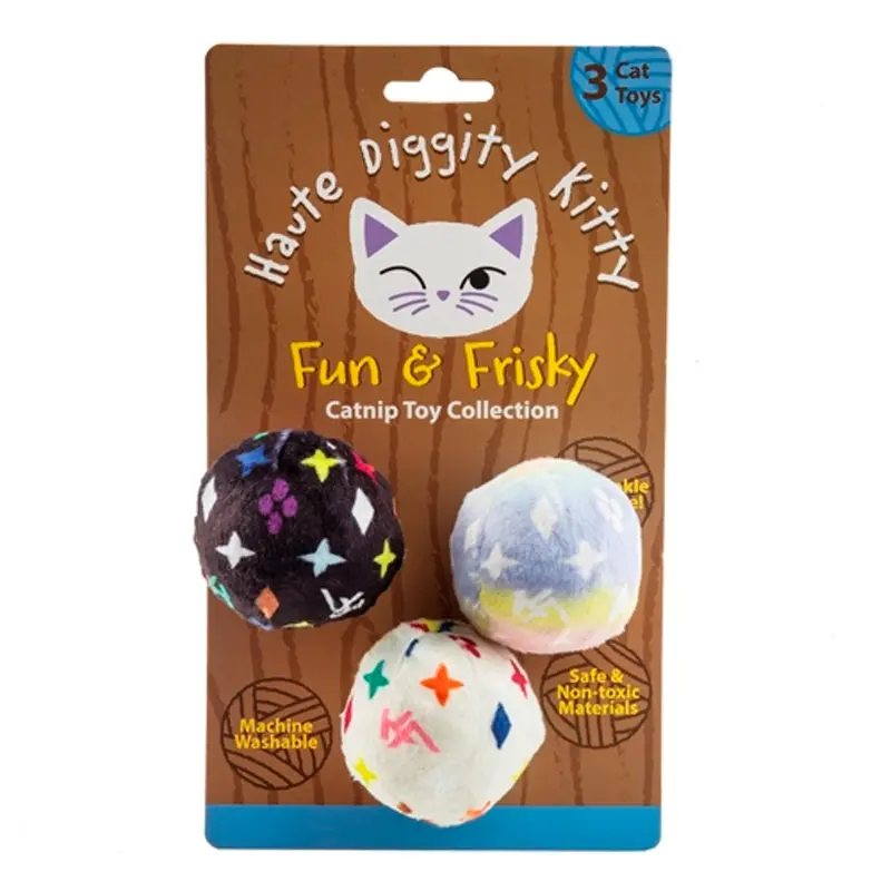 Haute Diggity Dog + Kitty Organic Catnip Cat Toys - Kitty Vuiton Balls (Monogram)
