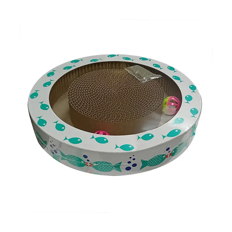 Petrageous Interactive Corrugated Cat Scratcher - White with Blue Fish