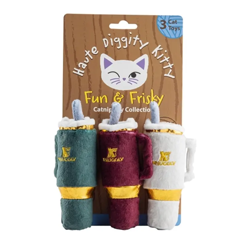 Haute Diggity Dog + Kitty Holiday Organic Catnip Cat Toys - Snuggly Cup 3-Pack 