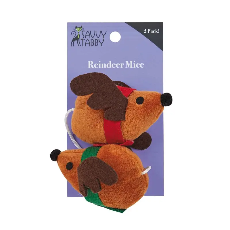 Savvy Tabby Holiday Catnip Mice Cat Toy - Reindeer 2 Pack